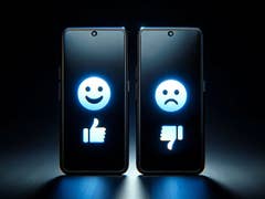 Deux smartphones affichant un visage souriant avec un pouce levé et un visage triste avec un pouce baissé, symbolisant tops et flops.
