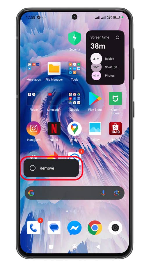 Écran de smartphone affichant diverses applications et lu0027option u0027Supprimeru0027 mise en évidence.