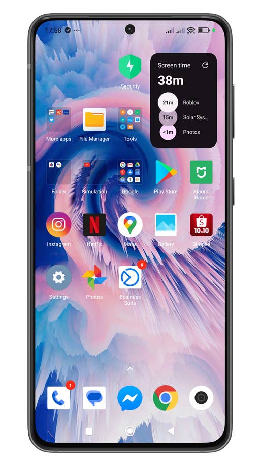 Écran du0027accueil de smartphone Android affichant des applications et le temps du0027écran.