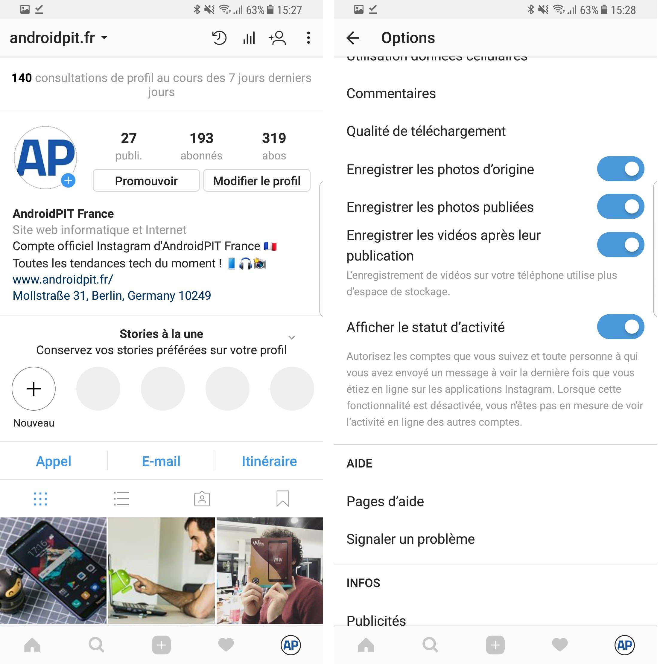 androidpit derniere connexion instagram