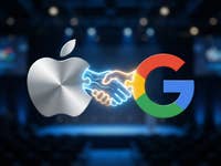 Le logo Apple et le logo Google se donnent la main.