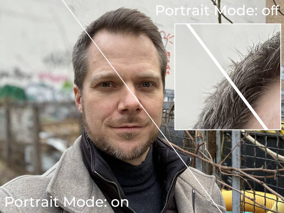 Mode portrait activé et désactivé : Bien que lu0027iPhone 16e ne comporte quu0027un seul appareil photo, le