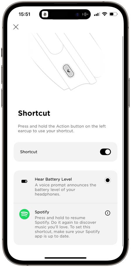 Capture du0027écran de lu0027application Bose Music du casque sans fil Bose QuietComfort Headphones