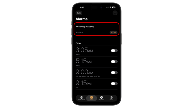 Dans l'application Horloge, appuyez sur l'horaire de sommeil. Guide iOS réparant les alarmes silencieuses de l'iPhone