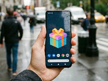 Smartphone avec un cadeau sur l'écran