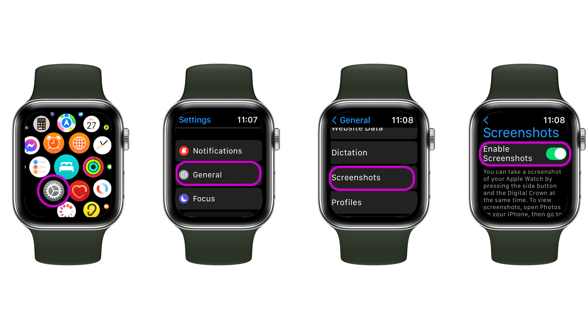 Activer la capture d'écran sur Apple Watch