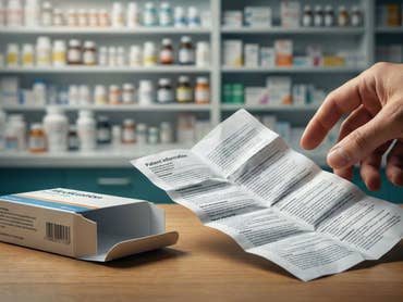 Une boîte de médicaments et une notice d'emballage sur une table