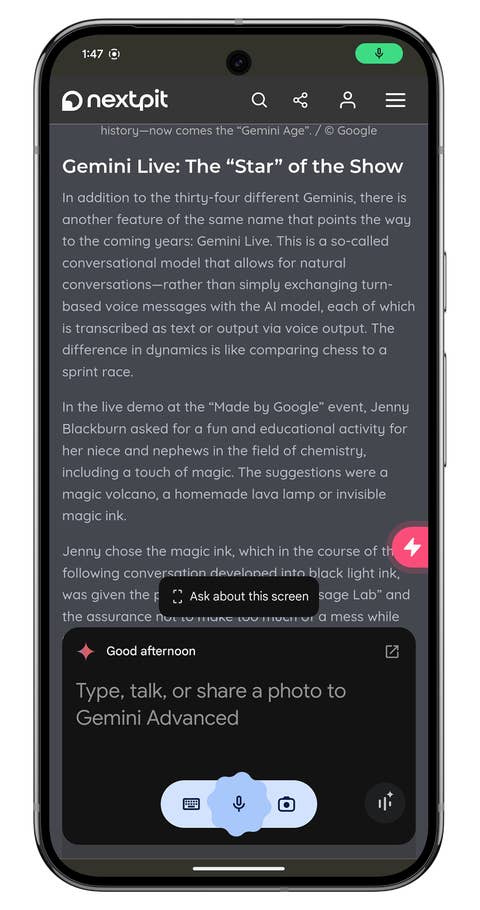 Capture du0027écran de lu0027application Gemini Nano sur le Google Pixel 9 Pro XL.