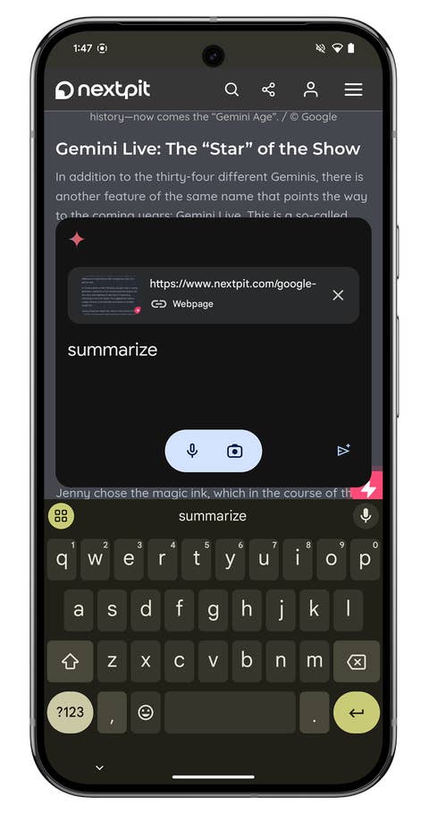 Capture du0027écran de lu0027application Gemini Nano sur le Google Pixel 9 Pro XL.