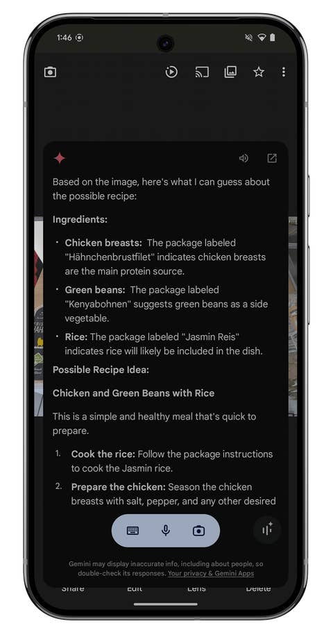 Capture du0027écran de lu0027application Gemini Nano sur le Google Pixel 9 Pro XL.