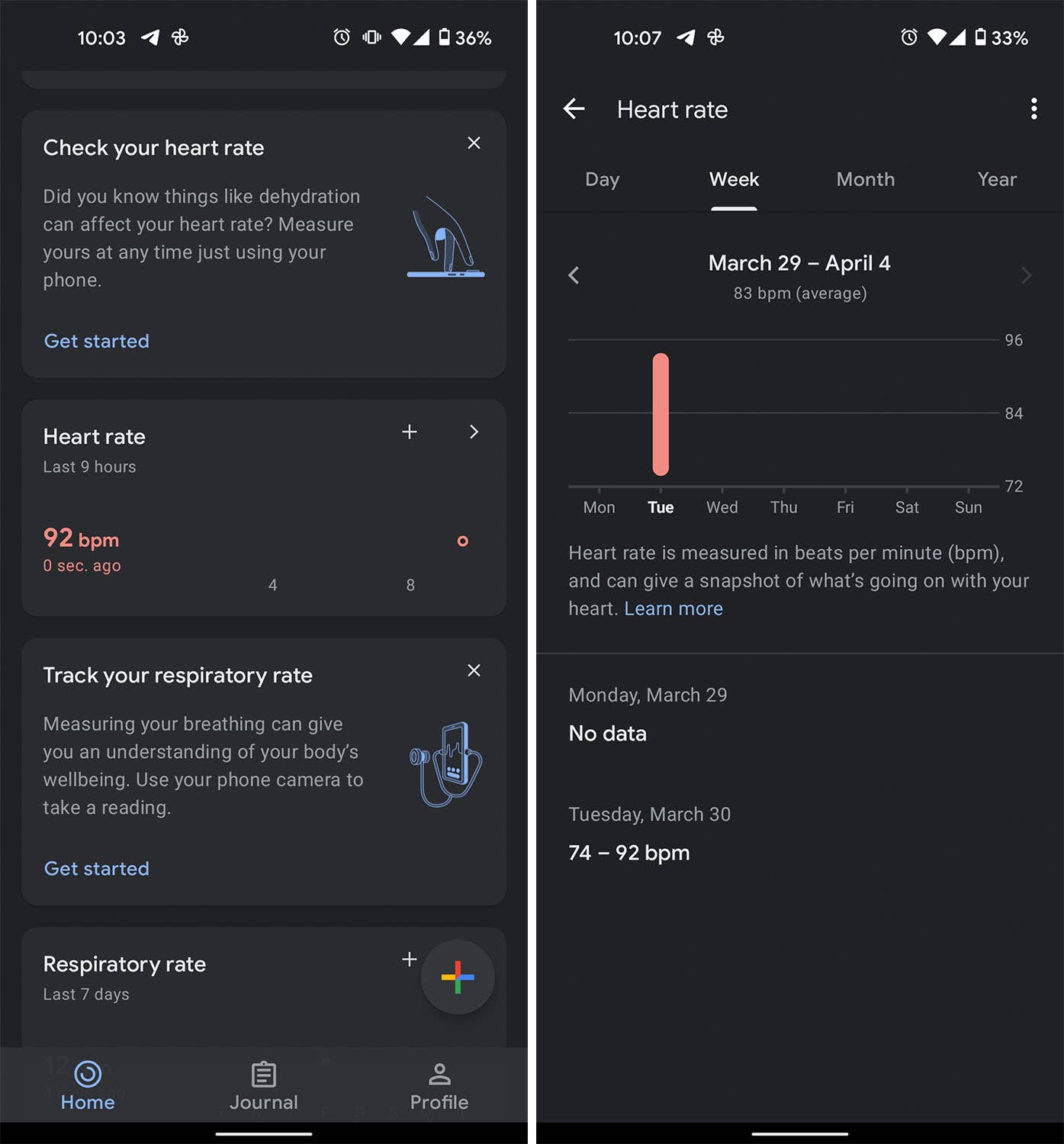 google fit app pixel heart rate UI