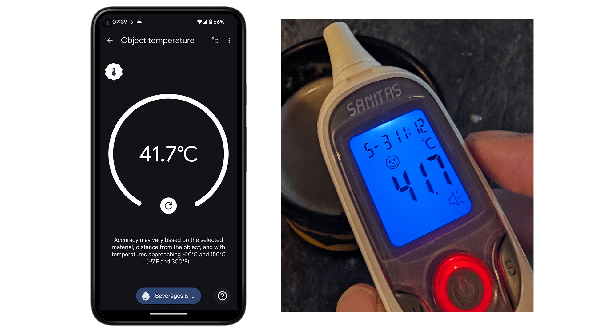 Photo montrant un thermomètre afin de comparer la température mesurée par le Google Pixel 8 Pro