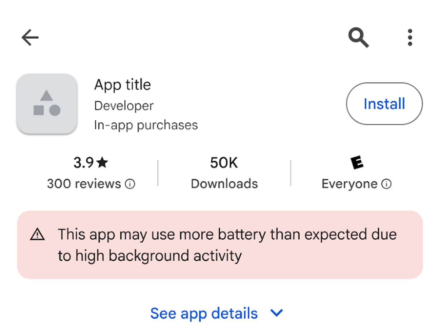 Google Play Store label for battery-draining apps