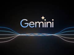 Logo de Google Gemini avec des lignes dynamiques sur fond sombre.