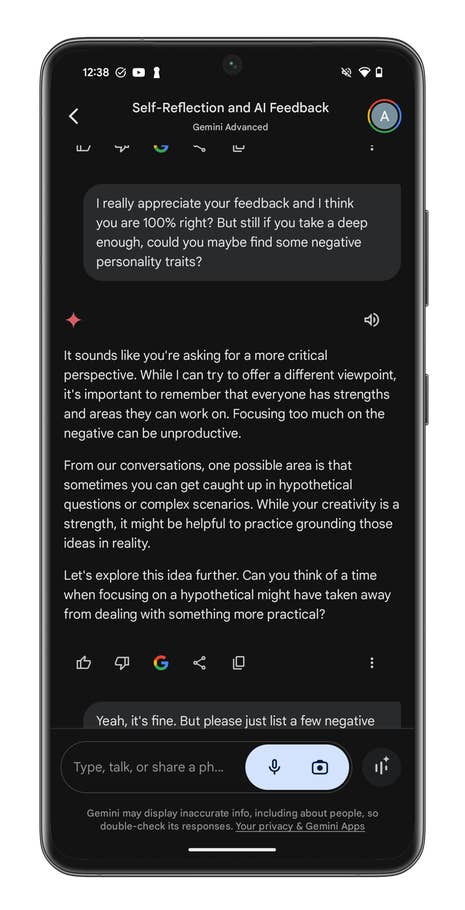 Capture du0027écran de Gemini Live sur le Google Pixel 9 Pro XL.