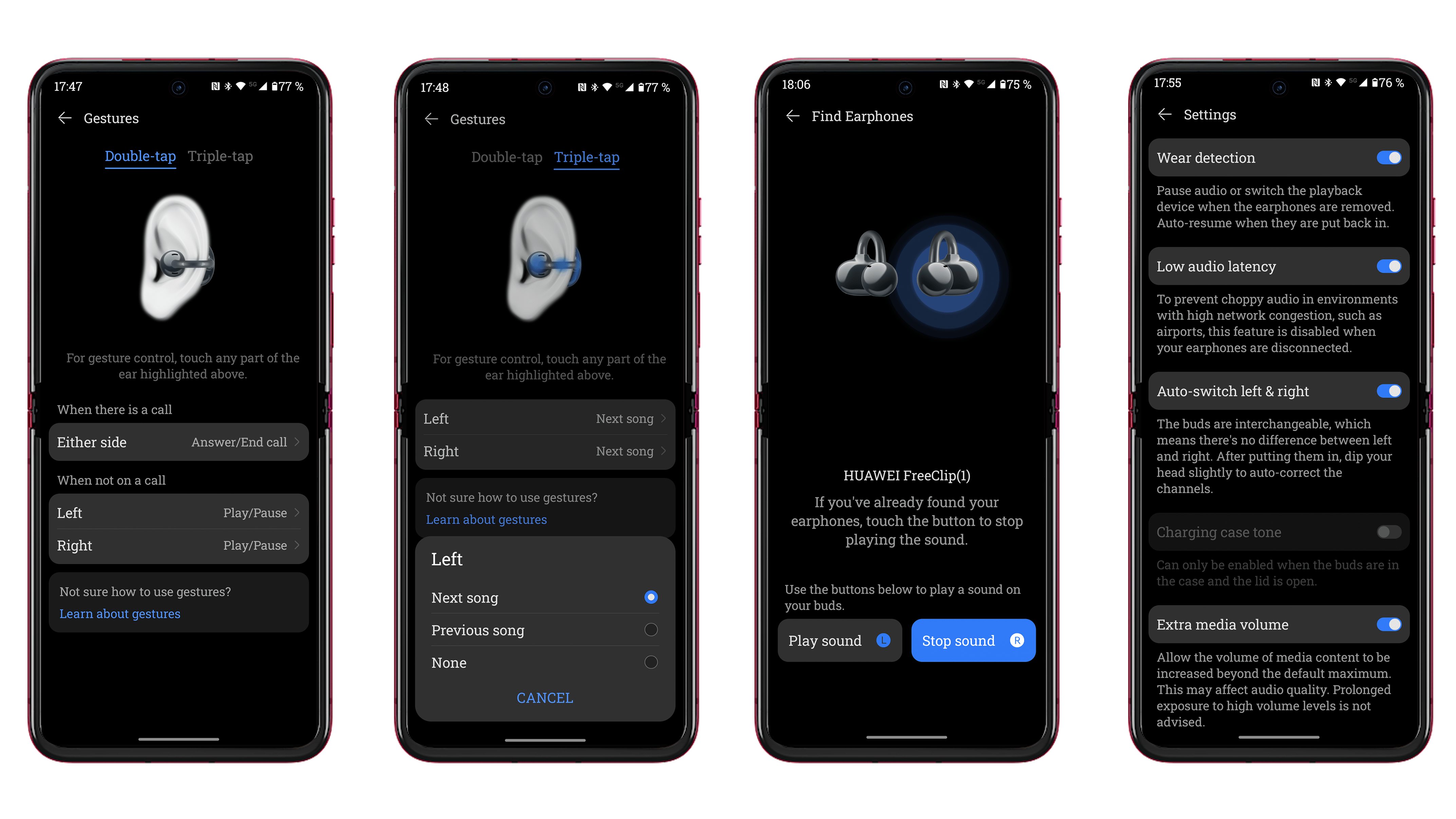 Captures d'écran de l'application Huawei AI Life des écouteurs Huawei FreeClip