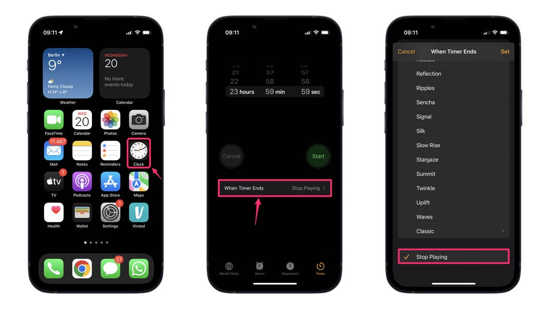 Anleitung zur Verwendung des Sleep-Timers für Medieninhalte.
