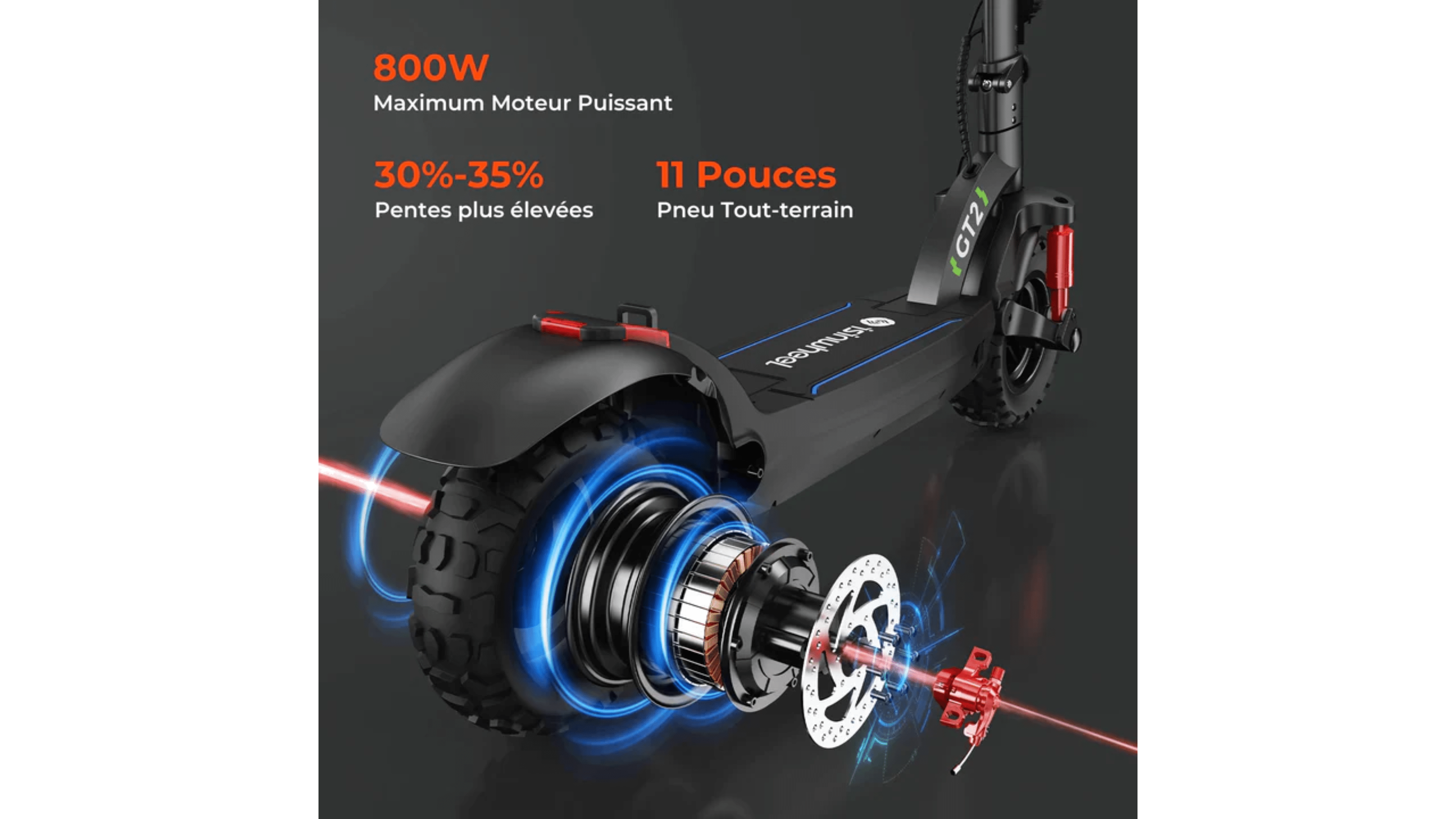 Une vue détaillée du moteur de la trottinette électrique Isinwheel GT2