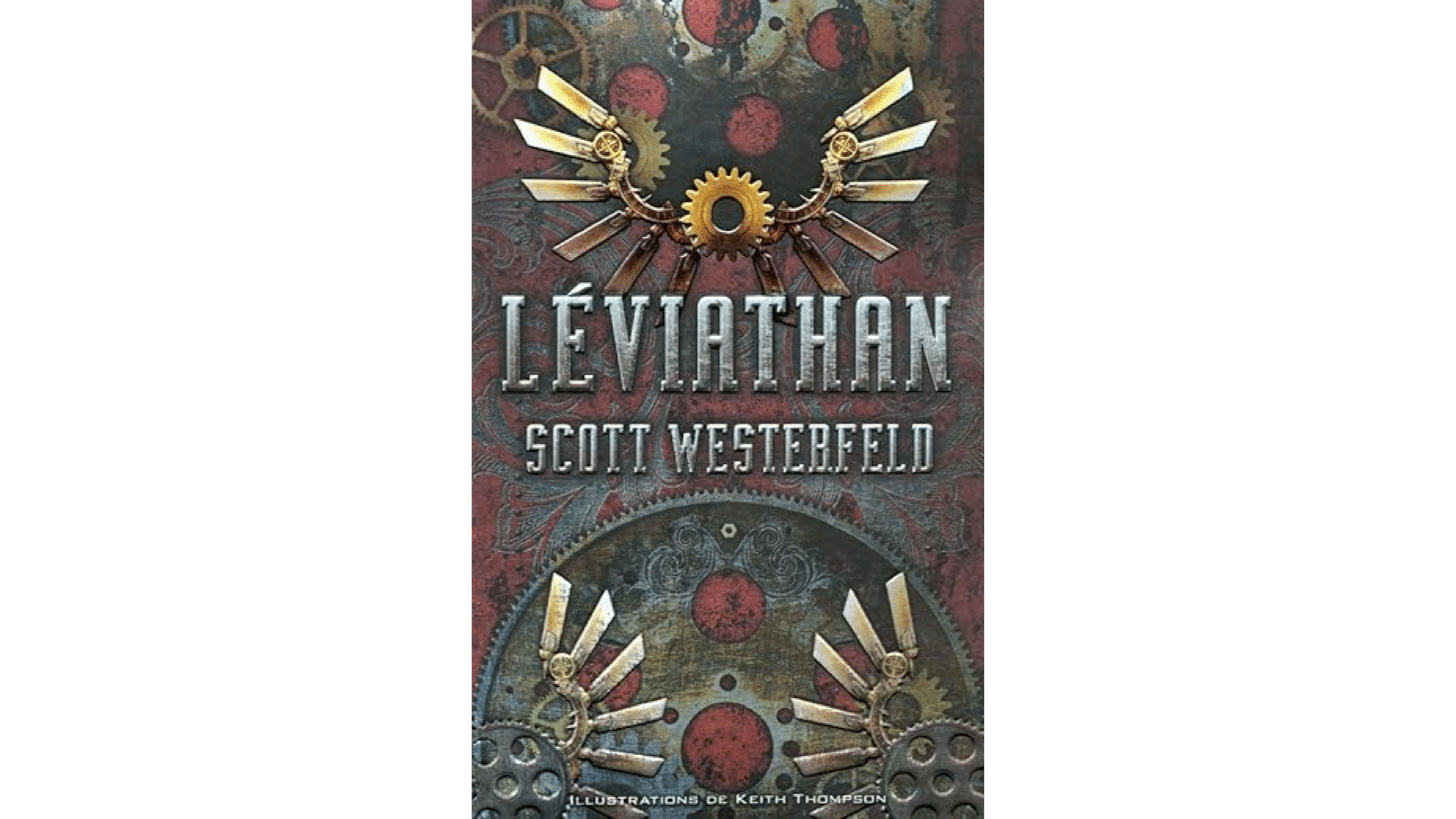 Couverture du livre 'Léviathan' de Scott Westerfeld, avec des engrenages et des éléments steampunk.