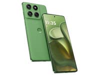 Smartphone Motorola Edge 60 vert vert avec double caméra arrière et écran affichant l'heure 11:35.