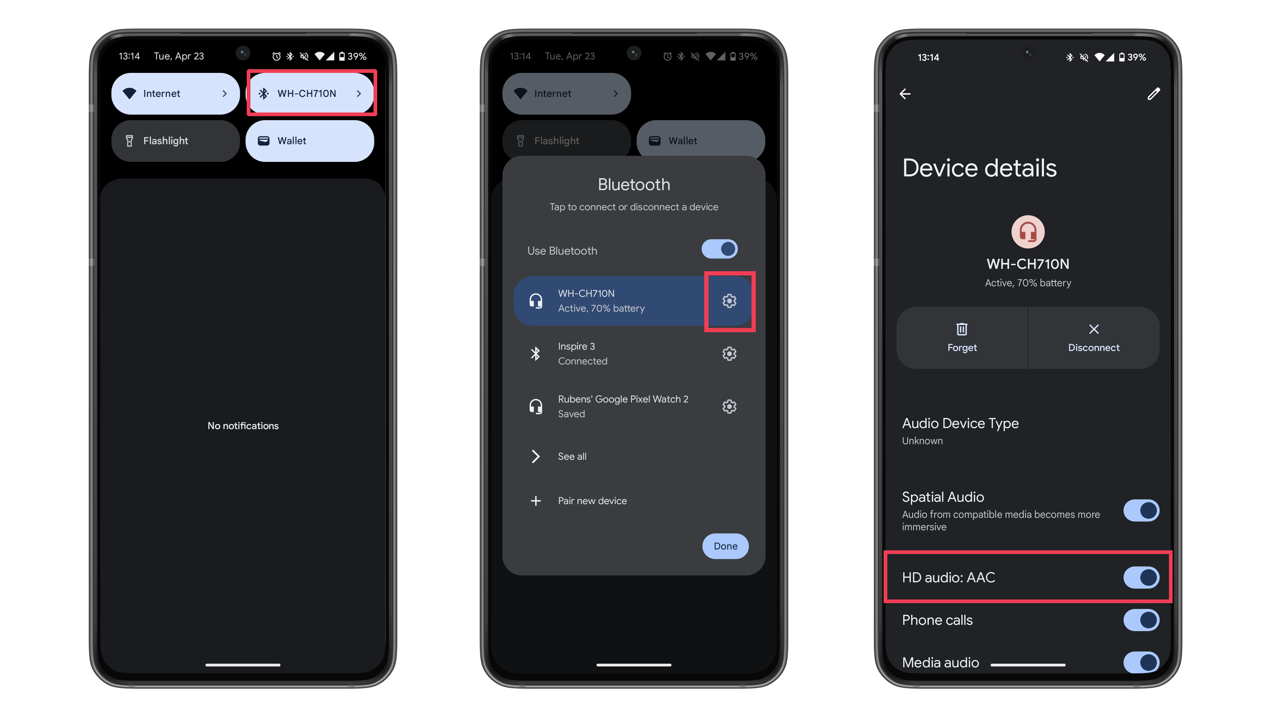Captures d'écran paramètres audio