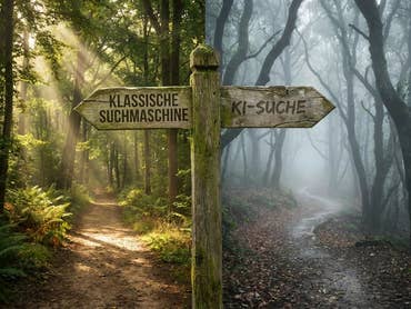 Une bifurcation dans la forêt avec un panneau : à gauche 