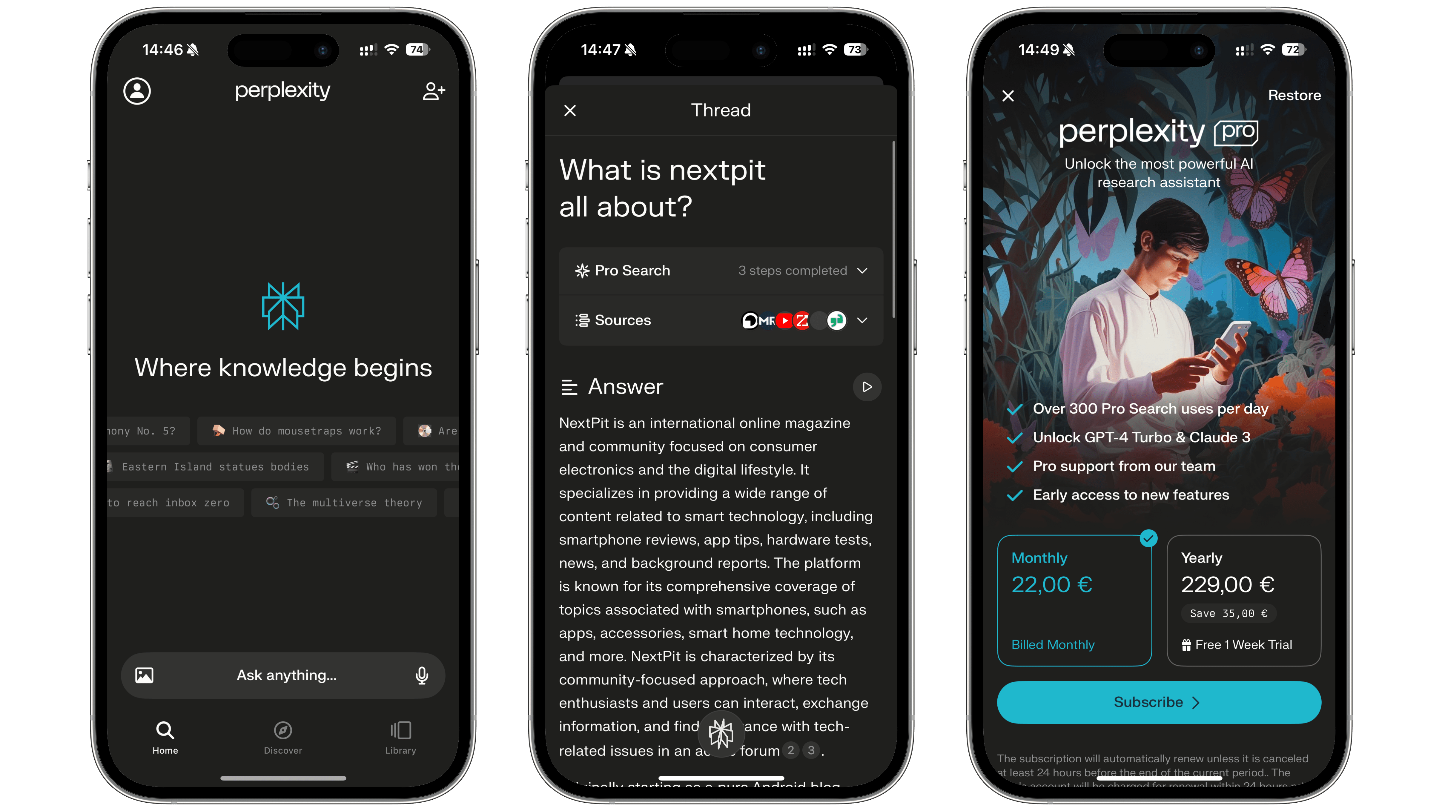 Captures d'écran Perplexity