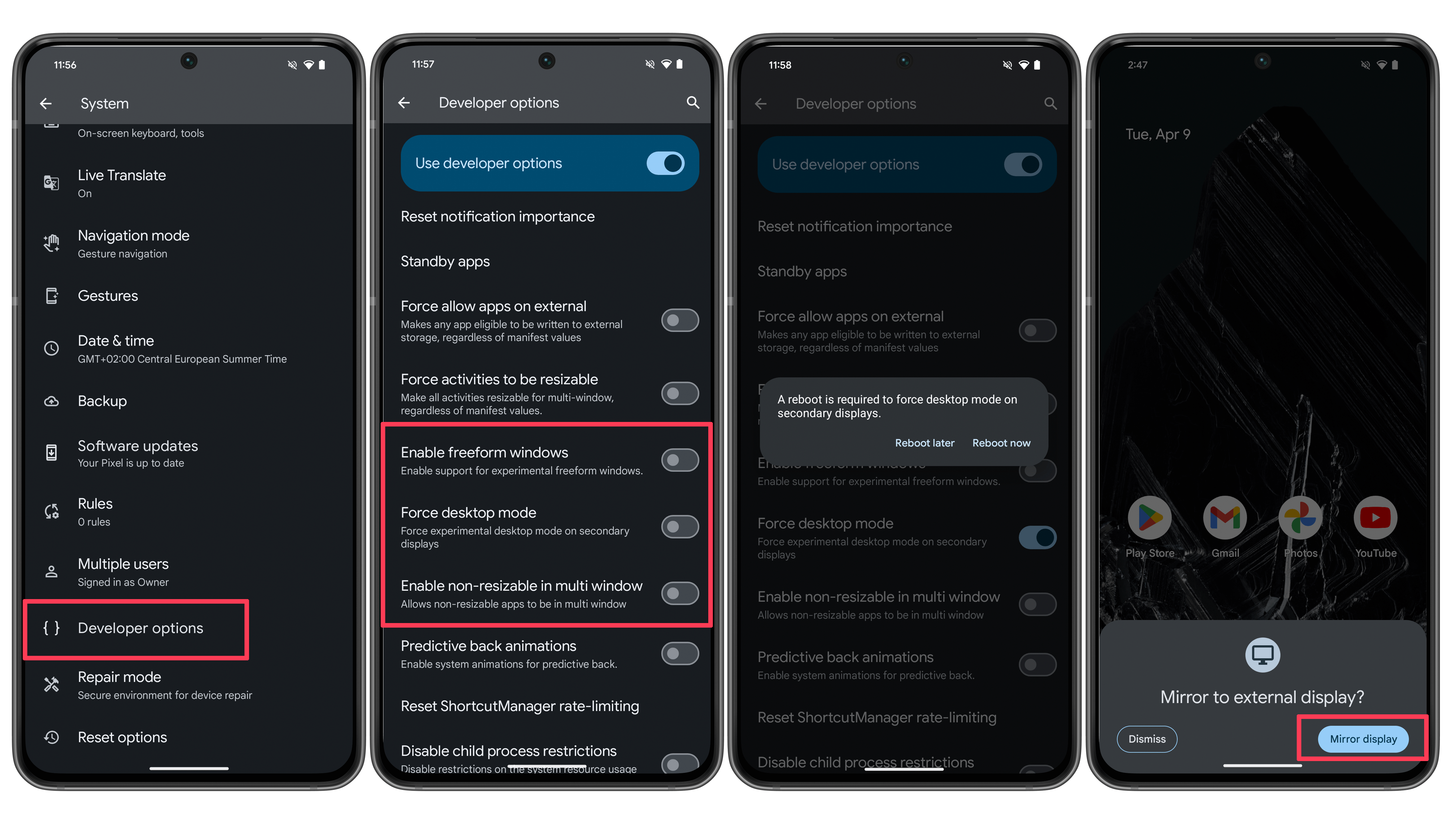 Capture d'écran activation desktop mode