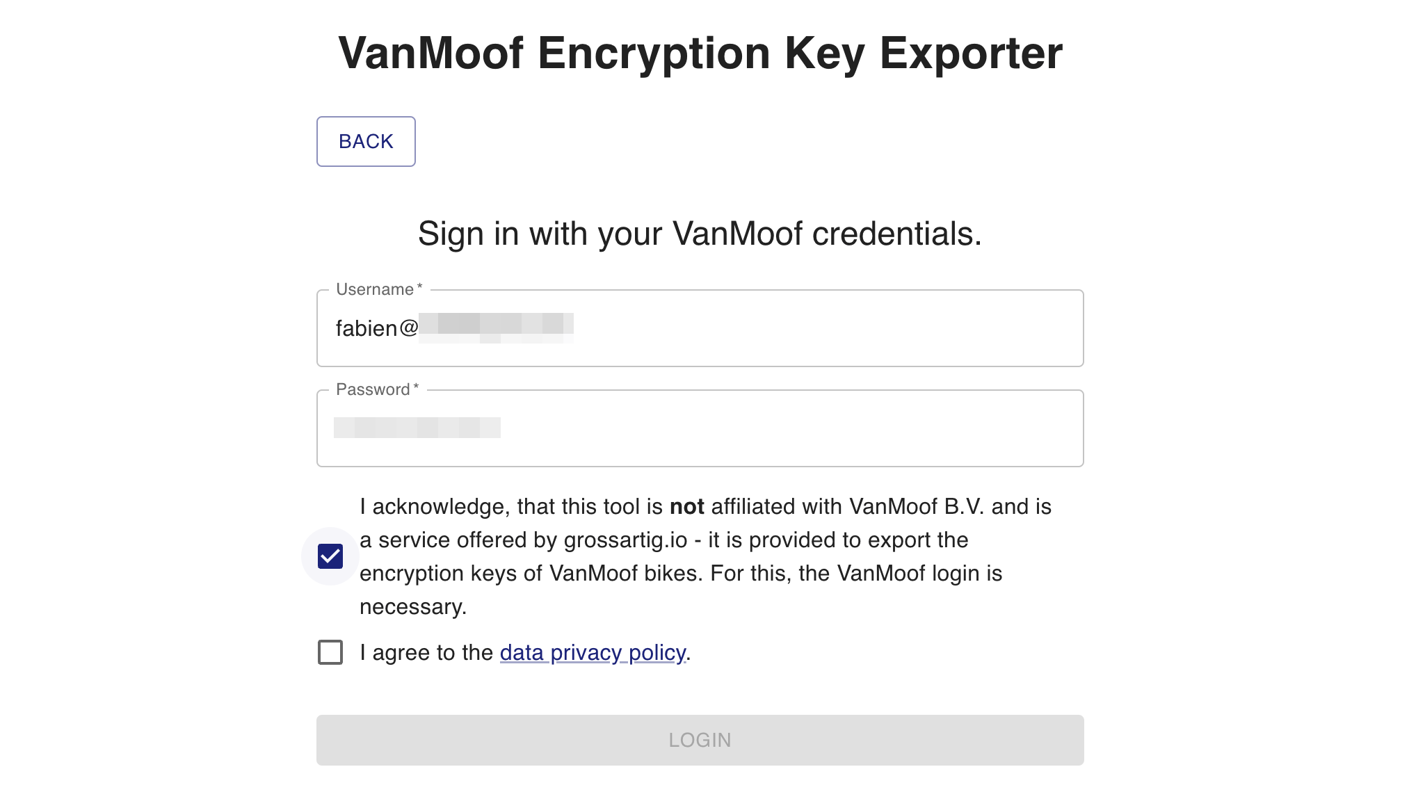 Vanmoof Encyption Key Extractor Capture d'écran