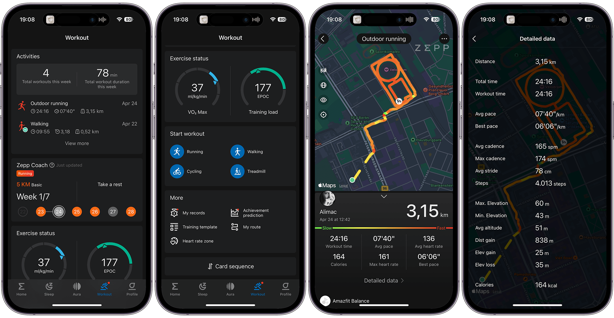 Captures d'écran application Zepp Health