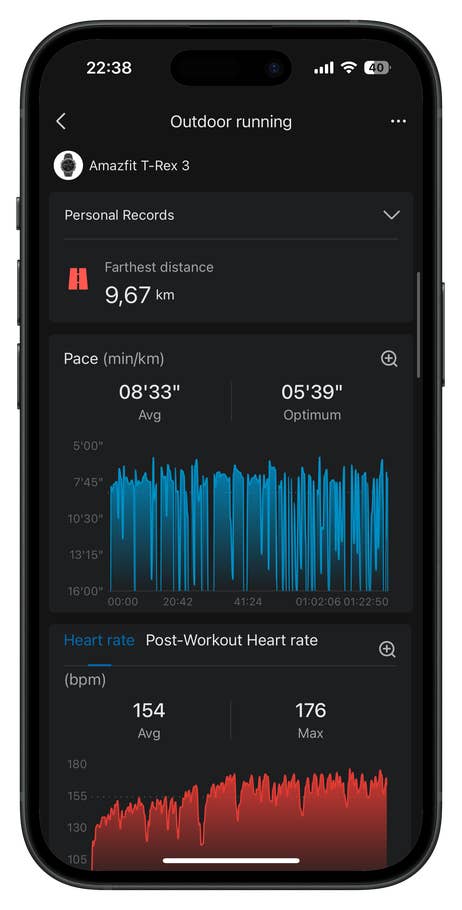 Lu0027interface utilisateur de lu0027application Zepp pour lu0027Amazfit T-Rex 3
