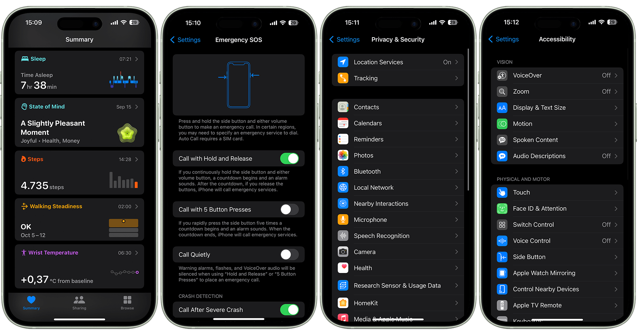 Captures d'écran d'iOS 17 sur l'iPhone 15 d'Apple