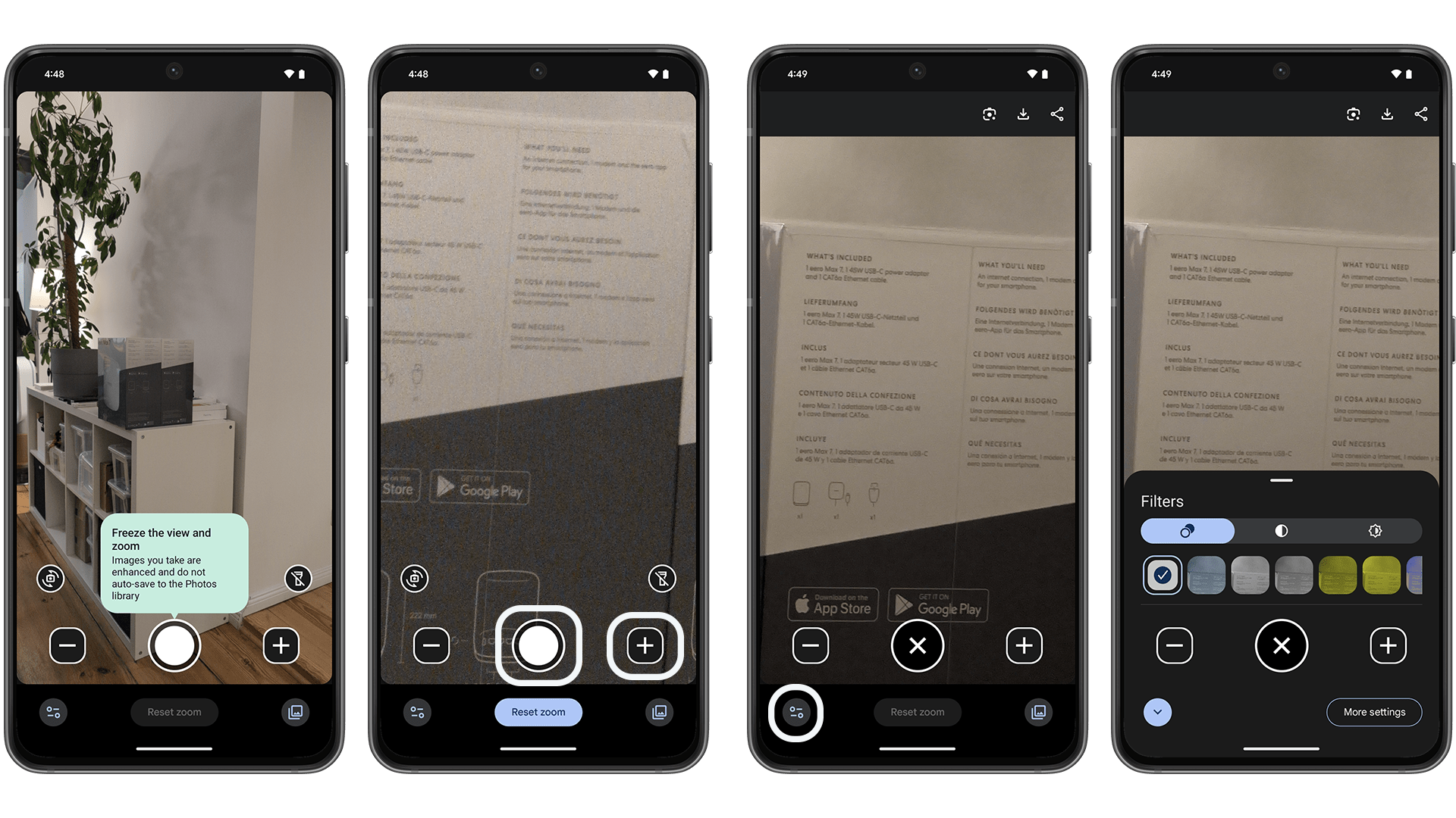 Captures d'écran de l'application Magnifier sur le Google Pixel 8 Pro