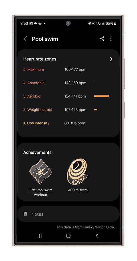 Captures du0027écran des mesures multisports de la Galaxy Watch Ultra