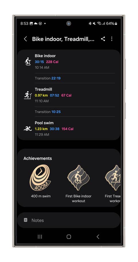 Captures du0027écran des mesures multisports de la Galaxy Watch Ultra