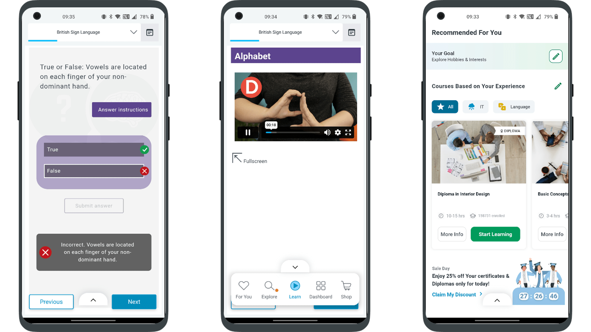 Screenshots of the Alison app UI
