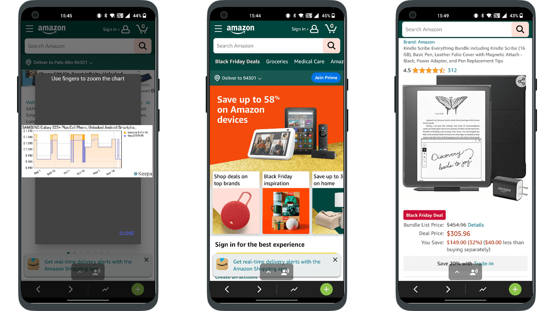 Screenshots of the Reprice app UI