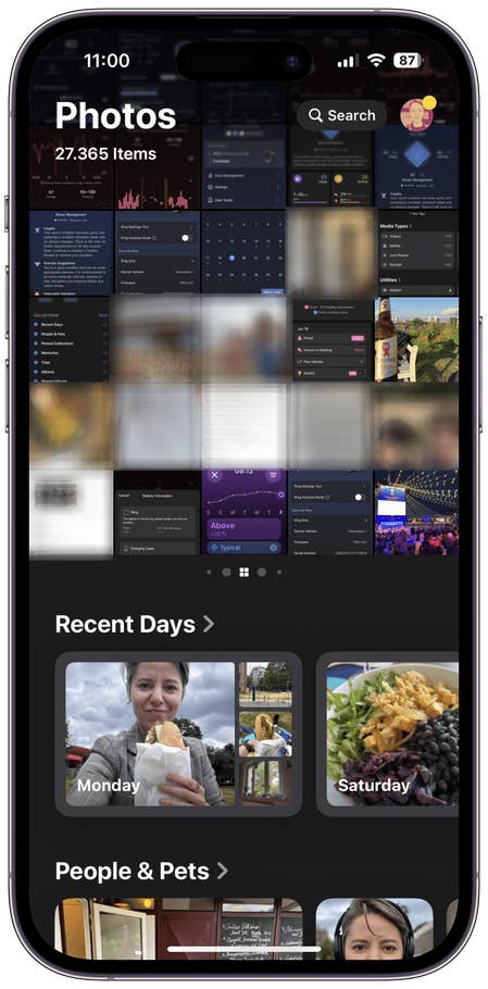 Captures du0027écran de lu0027interface utilisateur de lu0027application Photos sur iOS 18