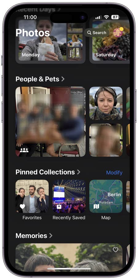 Captures du0027écran de lu0027interface utilisateur de lu0027application Photos sur iOS 18