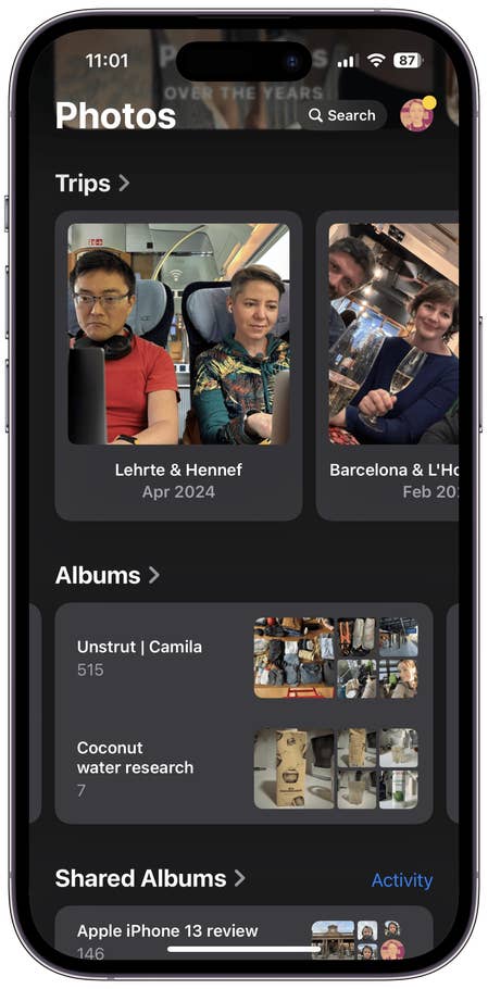 Captures du0027écran de lu0027interface utilisateur de lu0027application Photos sur iOS 18