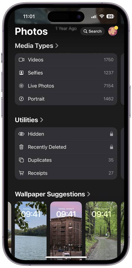 Captures du0027écran de lu0027interface utilisateur de lu0027application Photos sur iOS 18
