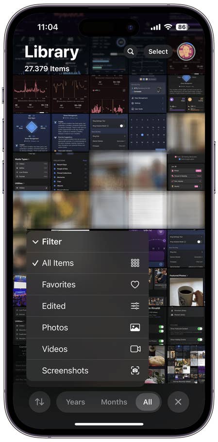 Captures du0027écran de lu0027interface utilisateur de lu0027application Photos sur iOS 18