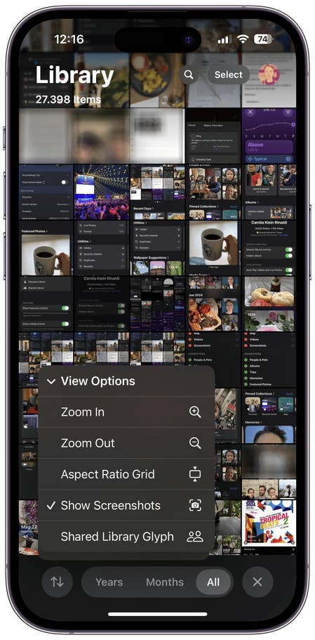 Captures du0027écran de lu0027interface utilisateur de lu0027application Photos sur iOS 18