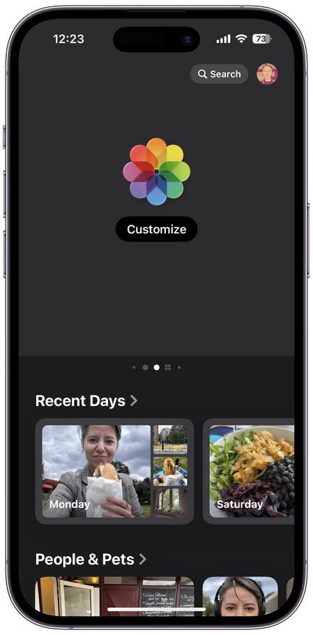 Captures du0027écran de lu0027interface utilisateur de lu0027application Photos sur iOS 18