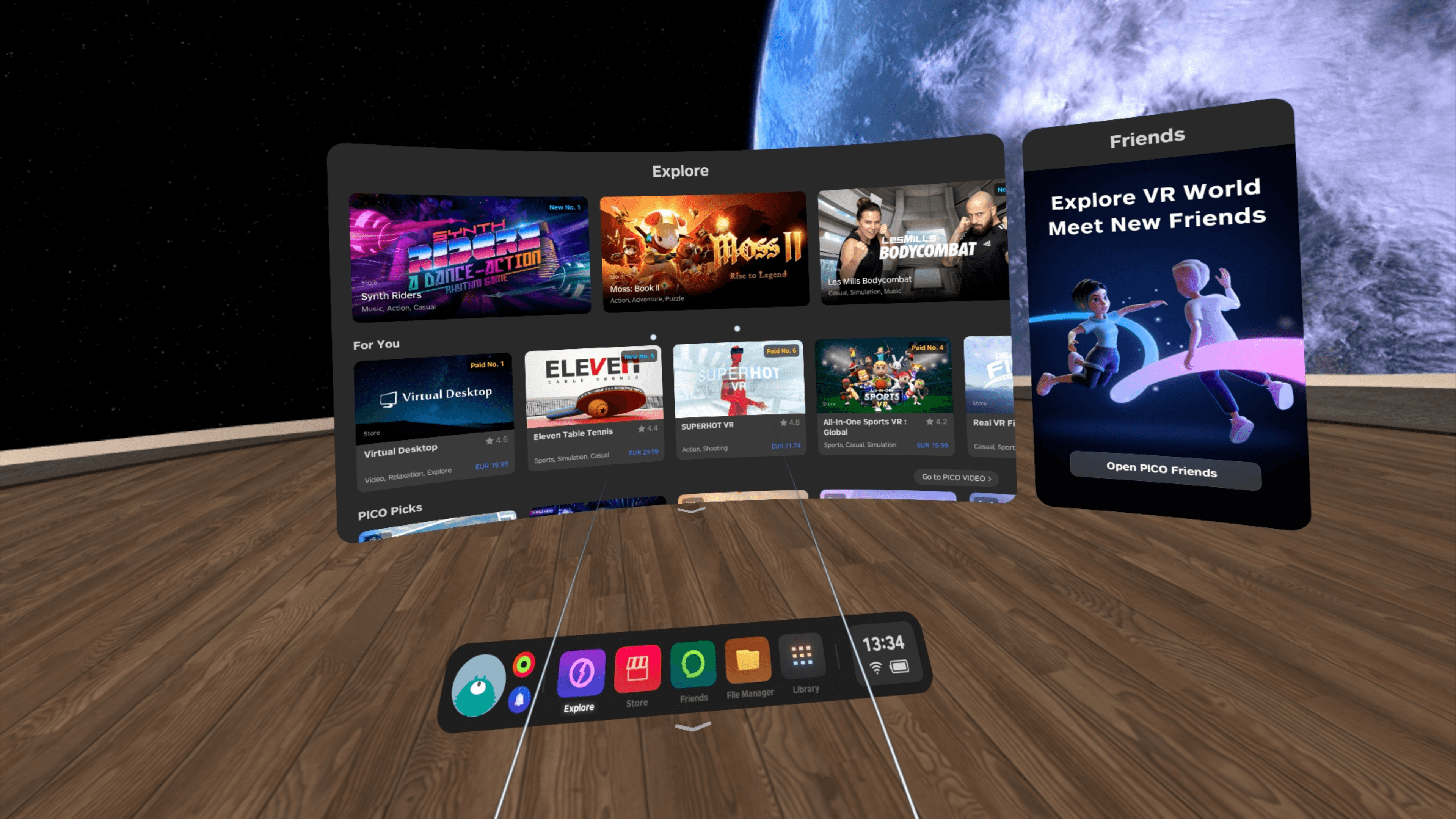 Capture d'écran de l'onglet Découverte sur l'écran d'accueil du Pico 4