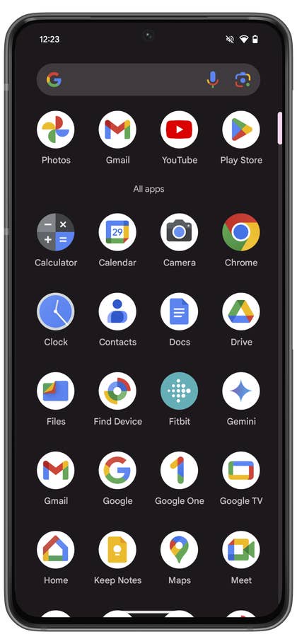 capture d’écran du tiroir de l’application Google Pixel 9 Pro