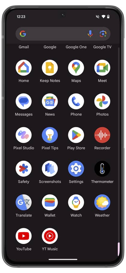 capture d’écran du tiroir de l’application Google Pixel 9 Pro