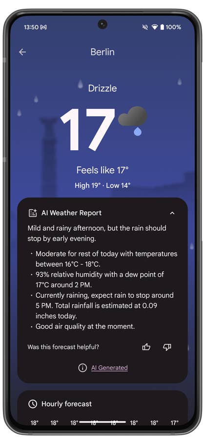 capture d’écran de l’application Google Pixel 9 Pro Météo
