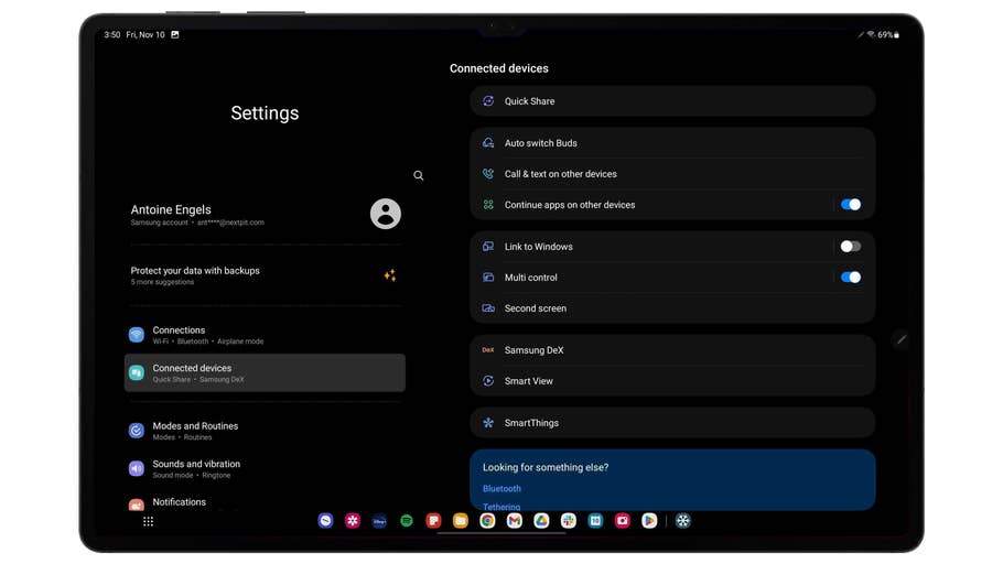 Capture du0027écran de lu0027interface de la Samsung Galaxy Tab S9 Ultra en mode tablette