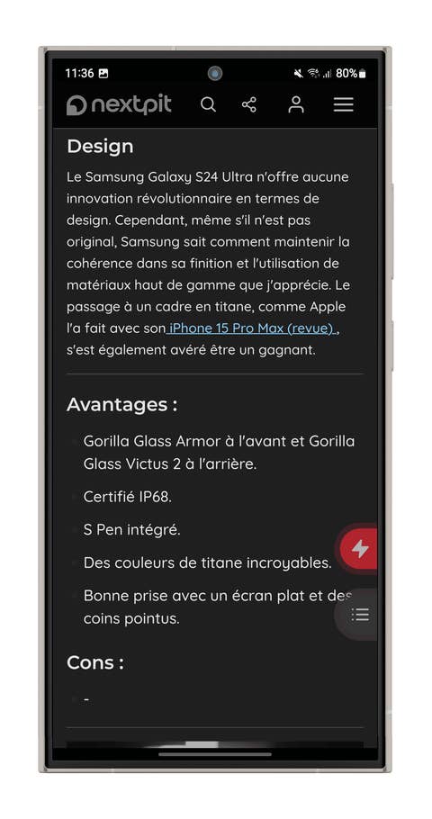 Capture du0027écran des fonctions du0027IA dans le navigateur Samsung